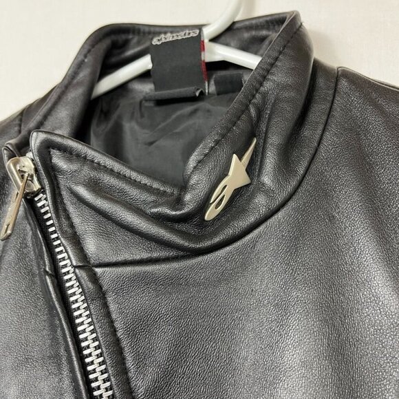 Alpinestars 100% Leather Motorcycle Jacket Womens S Side Zip Pleated Moto Black - Picture 3 of 16